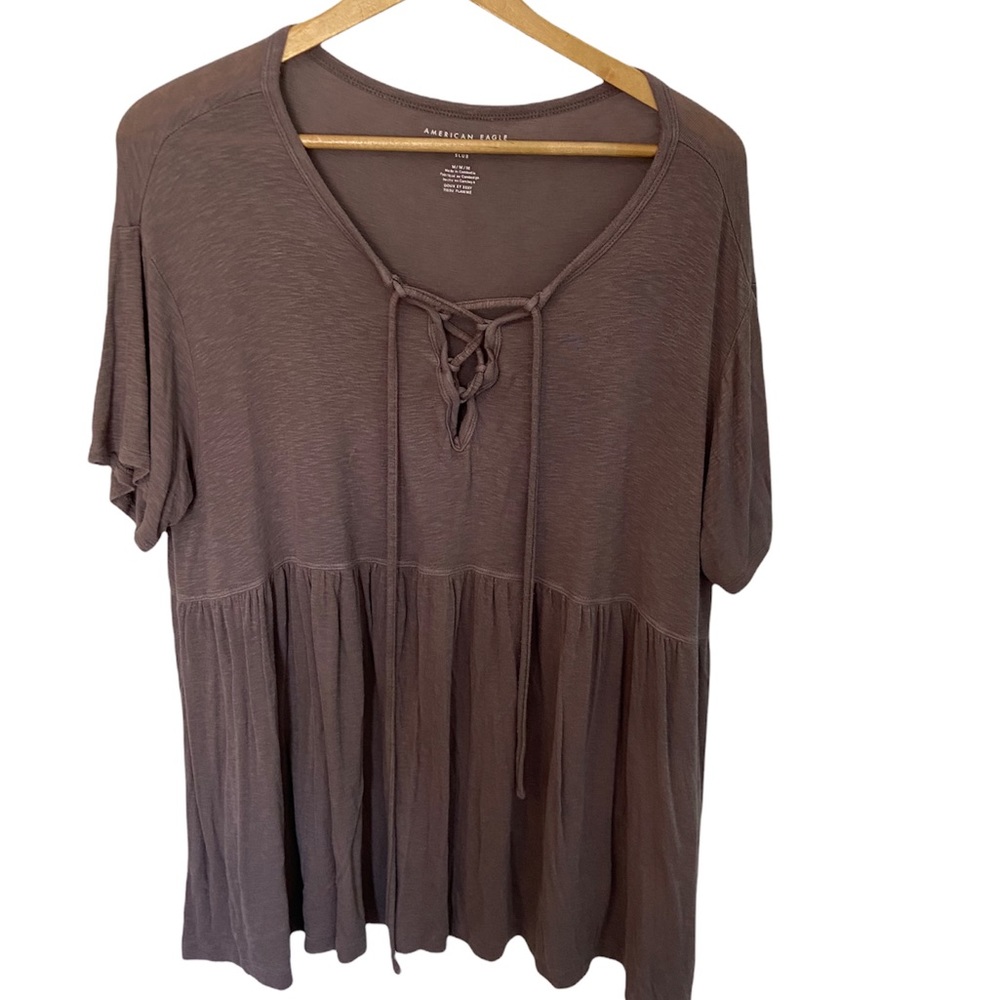 American Eagle Lace Up Oversized Soft & Sexy Slub Babydoll top - Picture 2 of 6